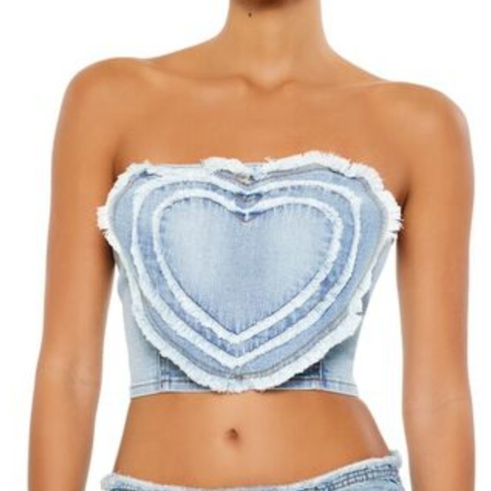 Forever 21 Denim Heart Strapless Top